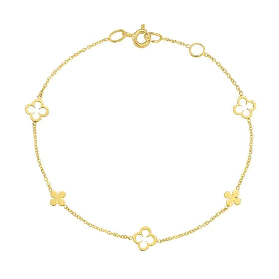 14 K Gold Alternating Clover Bracelet