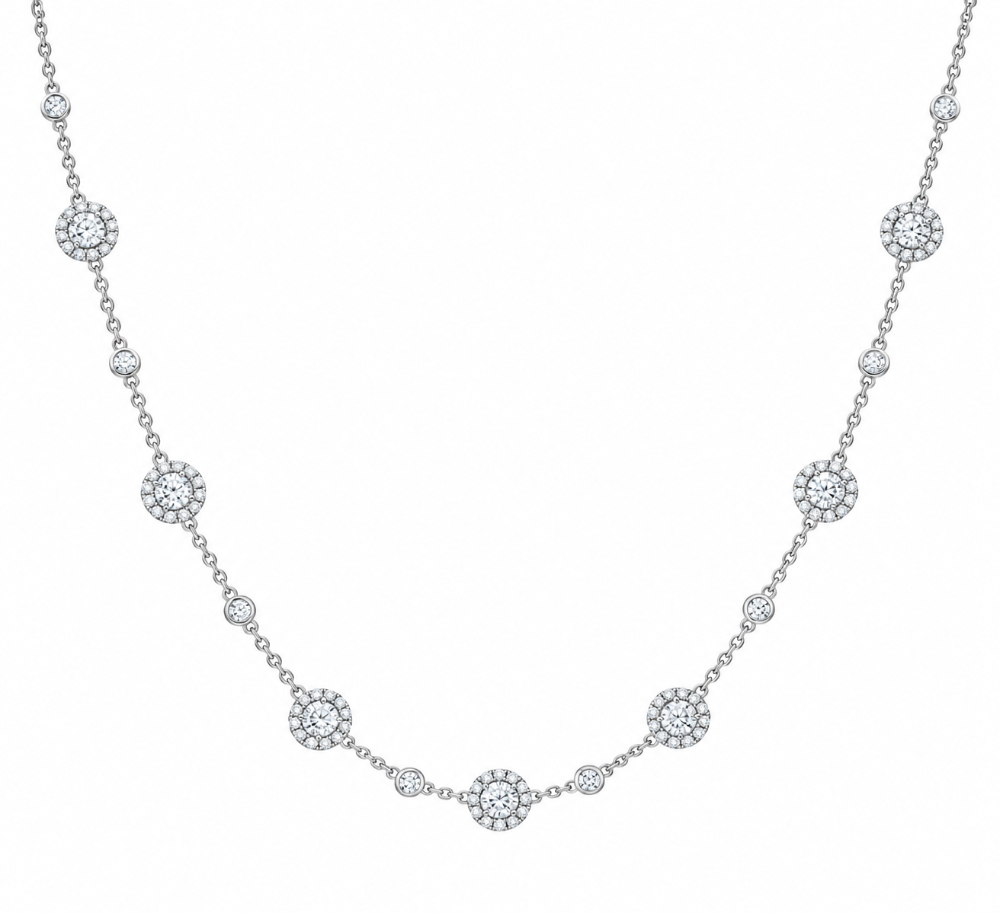 14K WHITE GOLD DIAMOND STATION NECKLACE