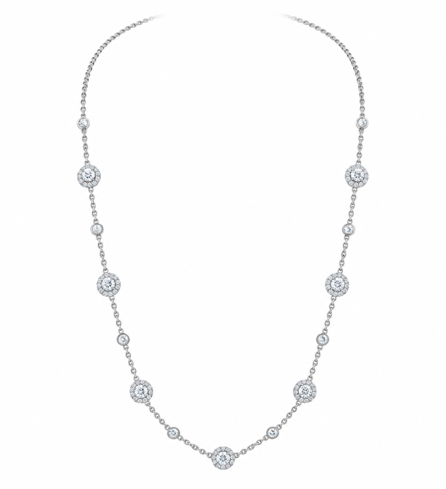 14K WHITE GOLD DIAMOND STATION NECKLACE