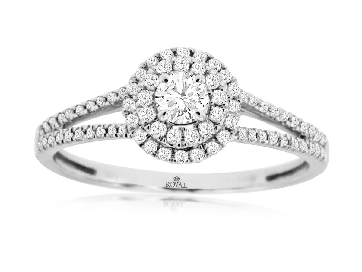 14K WHITE GOLD DIAMOND HALO ENGAGMENT RING