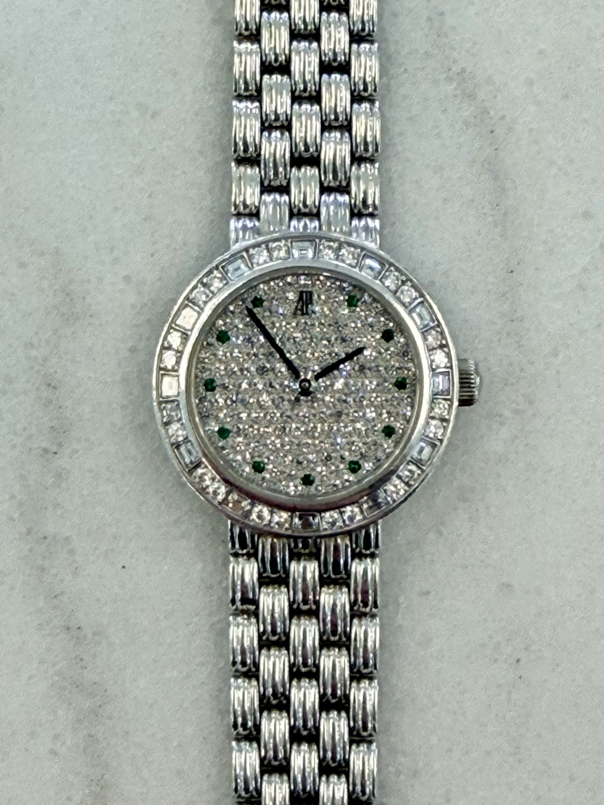 Audemars Piguet White Gold Joaillerie Factory Set Diamond & Emerald Watch Ref. 79315BC