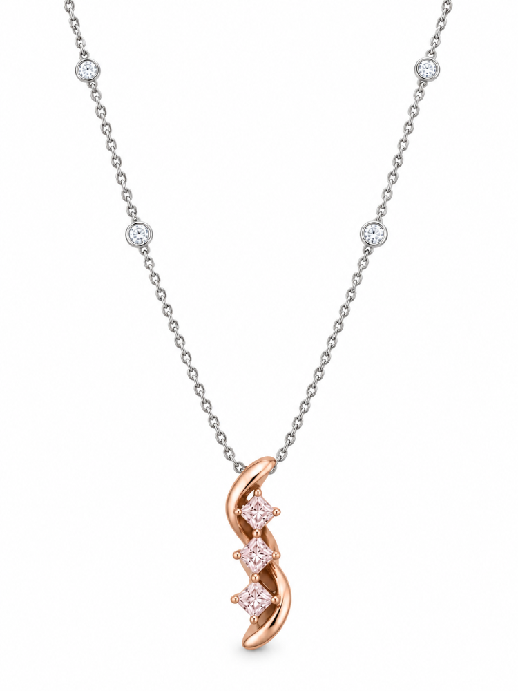 18K TWO-TONE GOLD LIHT PINK AND WHITE DIAMOND NECKLACE