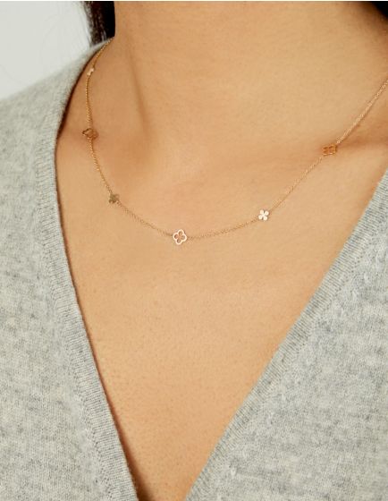 14K Alternating Clover Necklace