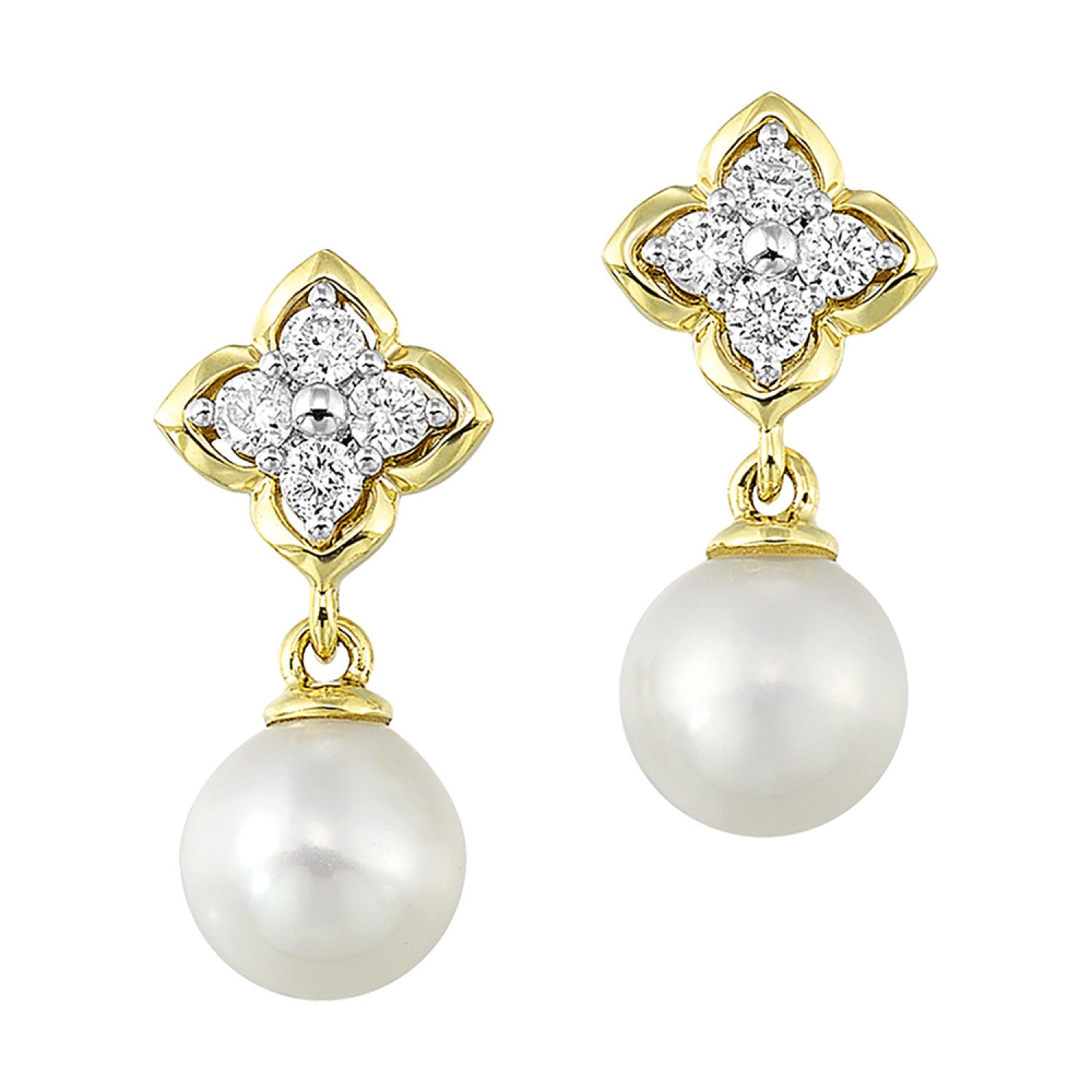 HOLIDAY GIFT GUIDE - 14K YELLOW GOLD 1/6CTW Diamond and pearl earrings