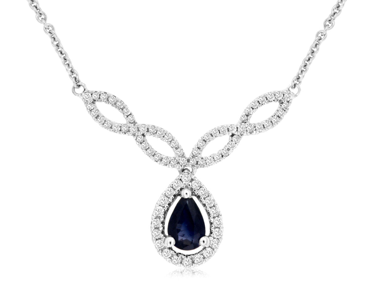 14K WHITE GOLD SAPPHIRE AND DIAMOND NECKLACE