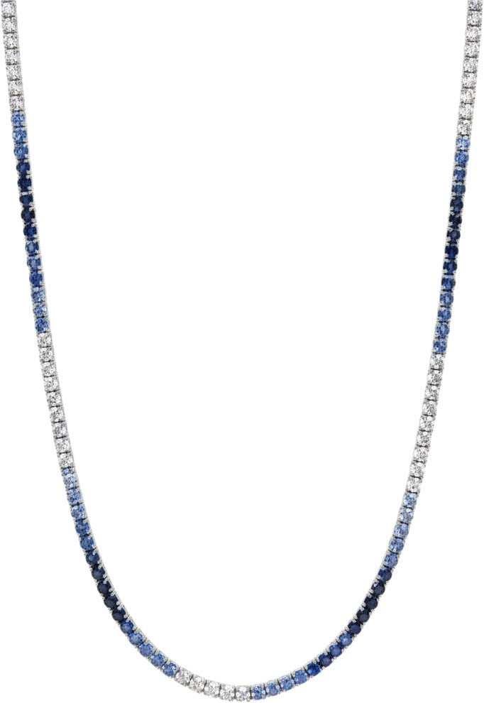 14K WHITE GOLD 17.56CTW BLUE OMBRE SAPPHIRE TENNIS NECKLACE