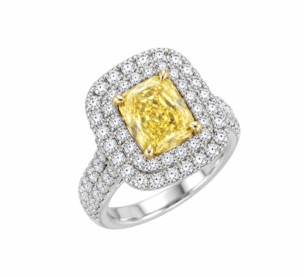 PLATINUM AND 18K YELLOW GOLD FANCY INTENCE YELLOW DIAMOND RING